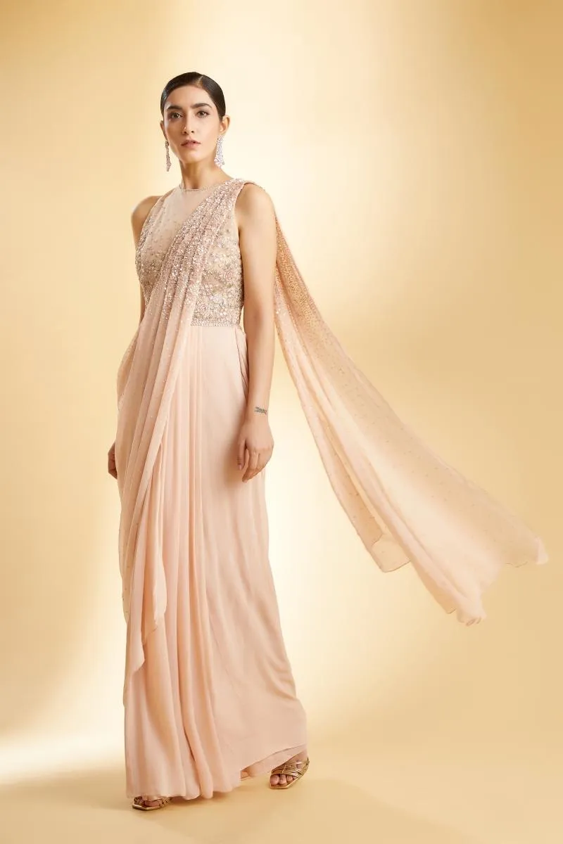 Peach Georgette Drape Saree