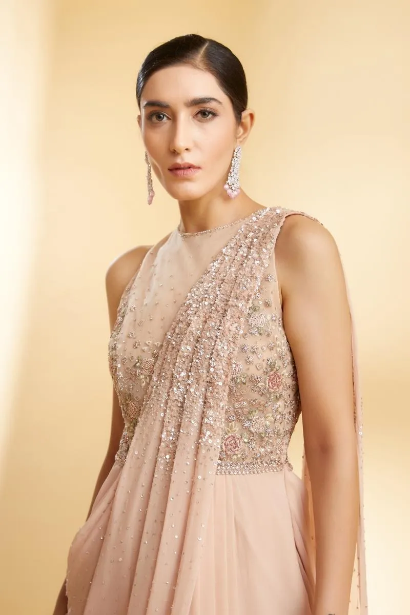 Peach Georgette Drape Saree