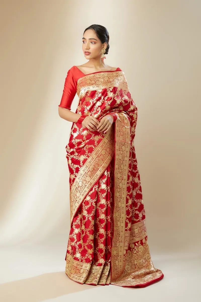 Red Banarasi Satin Silk Saree