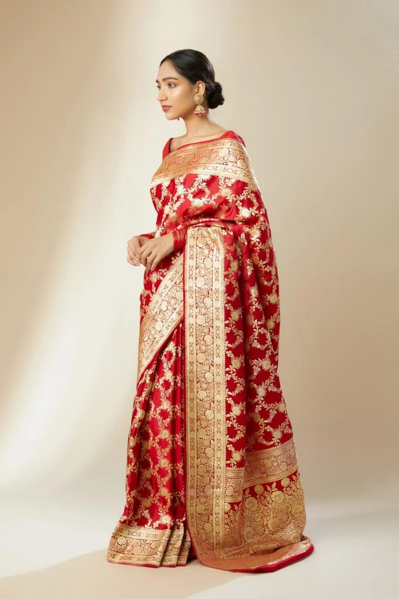 Red Banarasi Satin Silk Saree