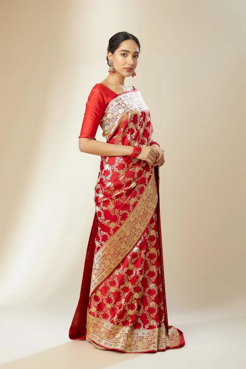 Red Banarasi Satin Silk Saree