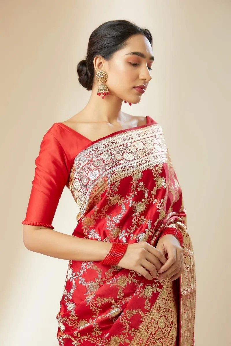 Red Banarasi Satin Silk Saree