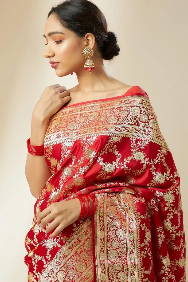 Red Banarasi Satin Silk Saree