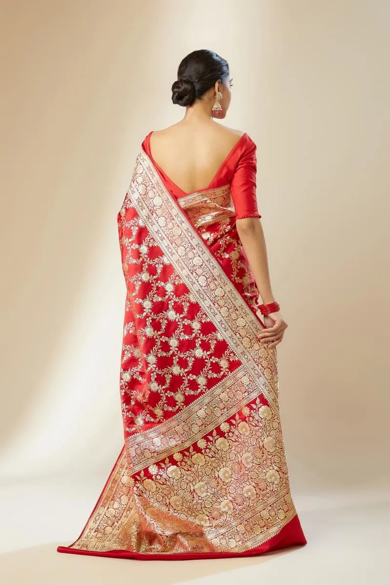 Red Banarasi Satin Silk Saree