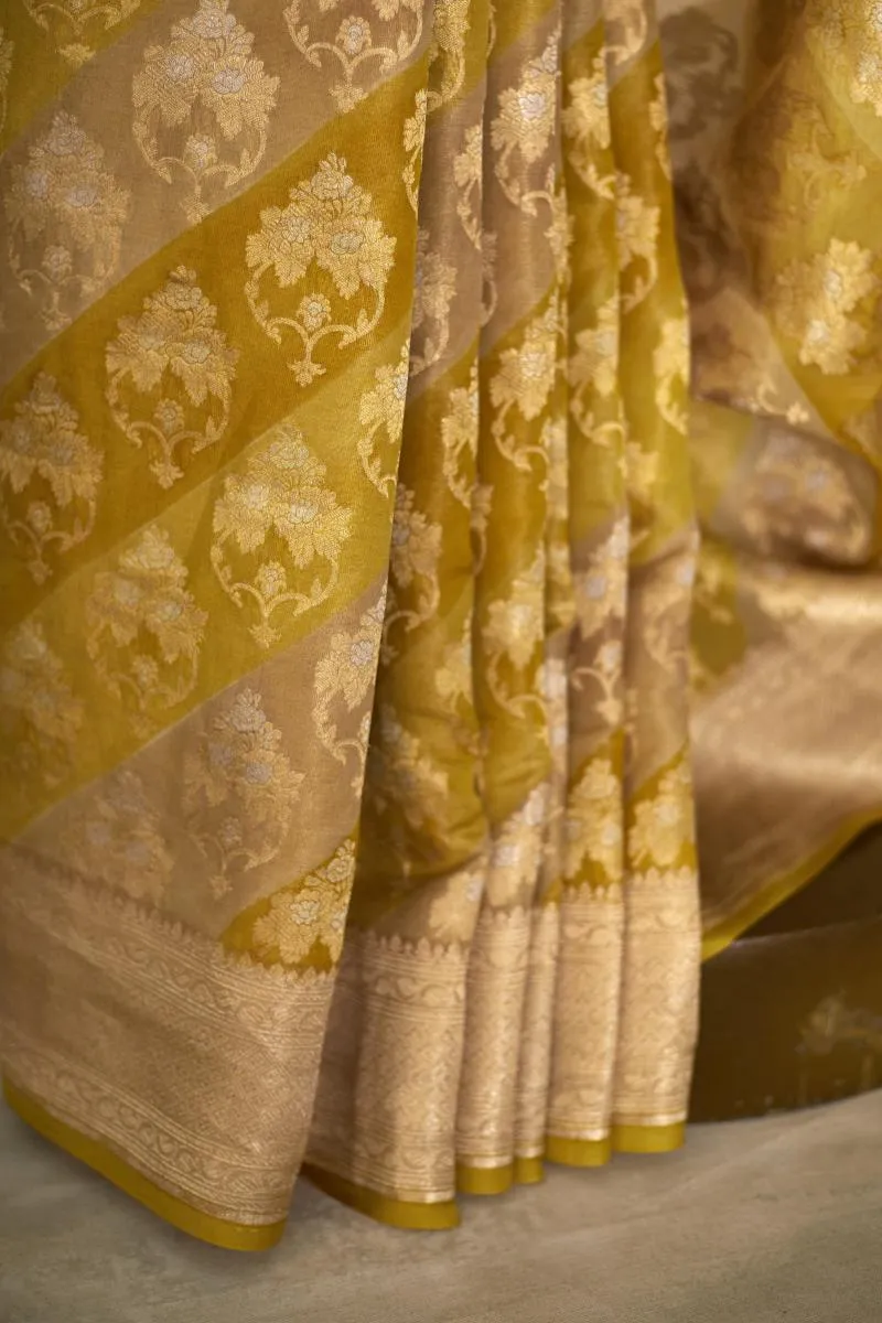 Butter Yellow rangkaat Banarasi Silk Saree