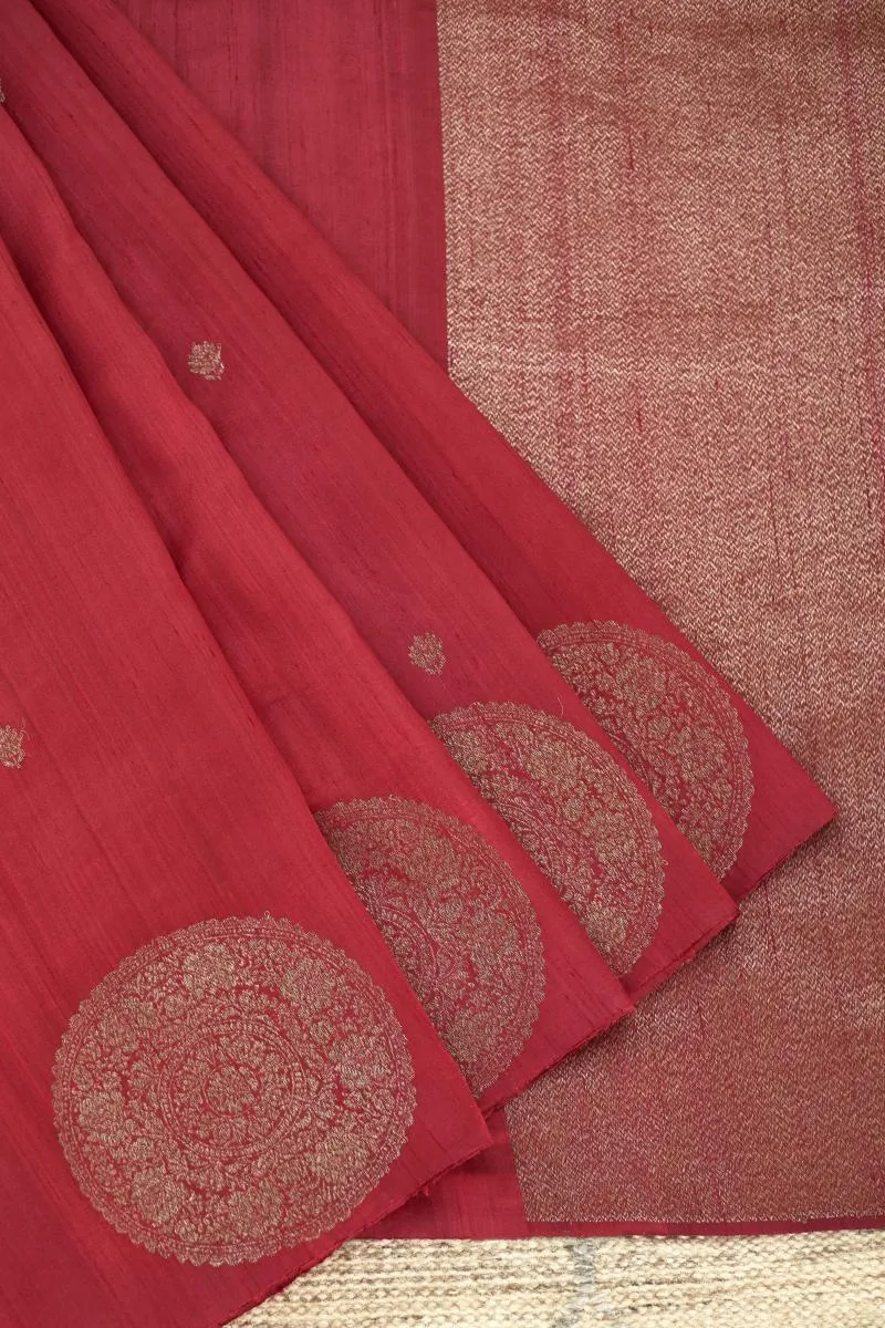 Crimson Banarasi Tussar Silk Saree