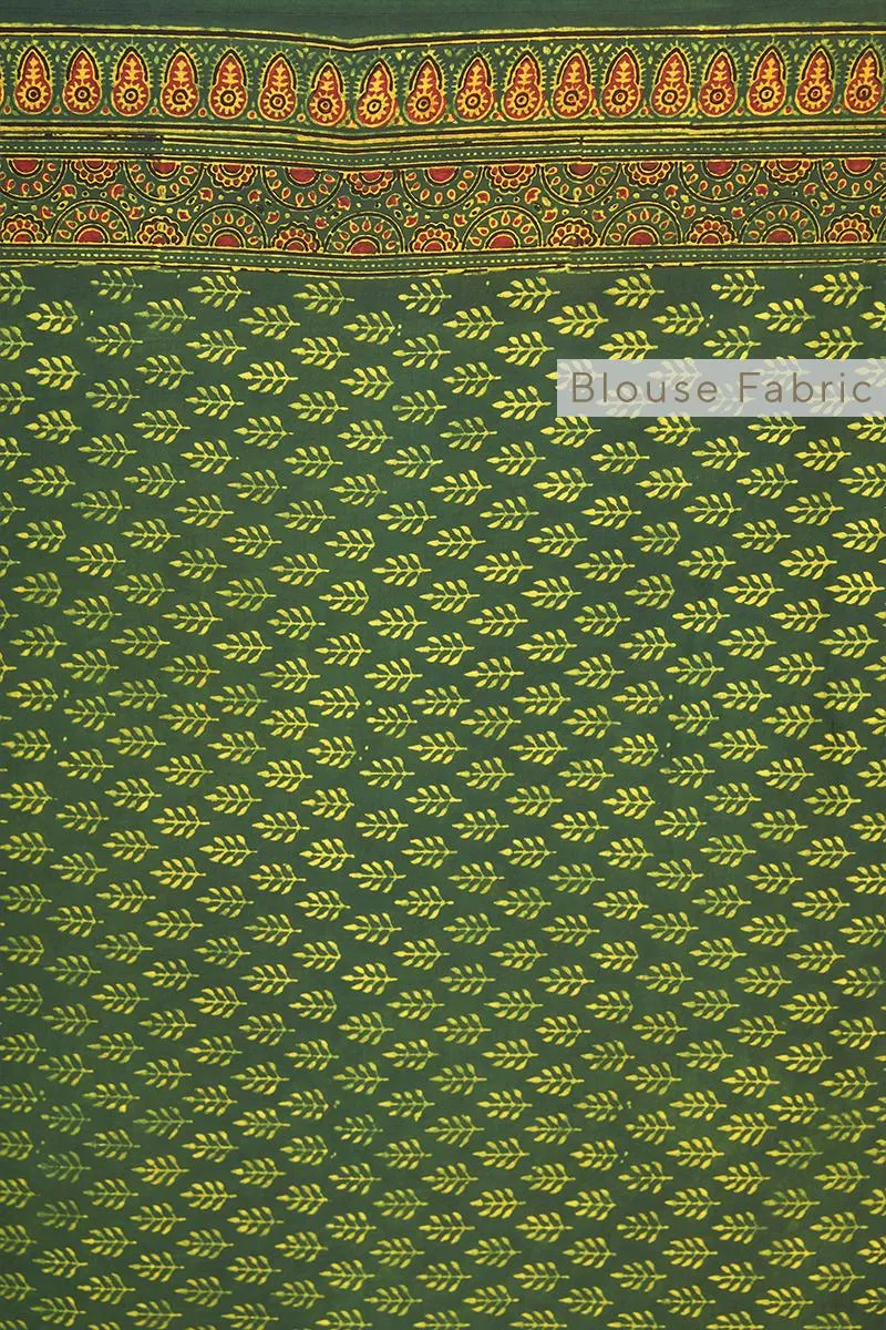 Bottle Green Ajrakh Print Silk Saree