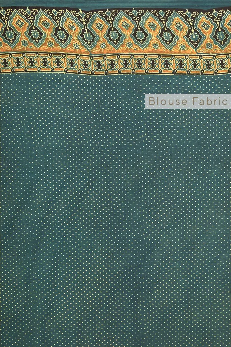 Peacock Blue Ajrakh Print Silk Saree