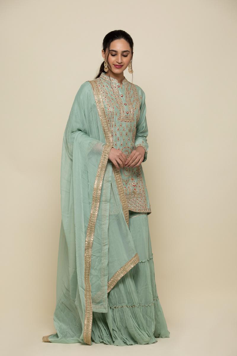 Mint Green Sharara Suit Frontier Raas