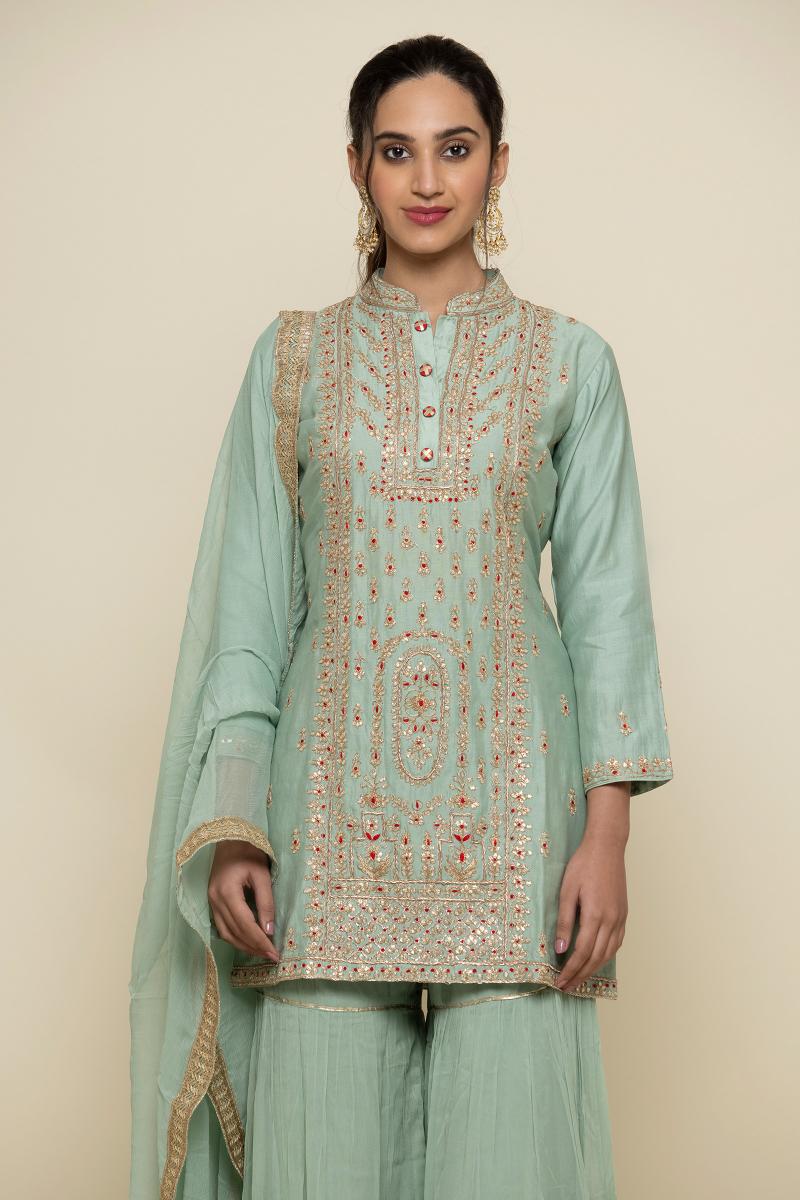 Mint Green Sharara Suit Frontier Raas