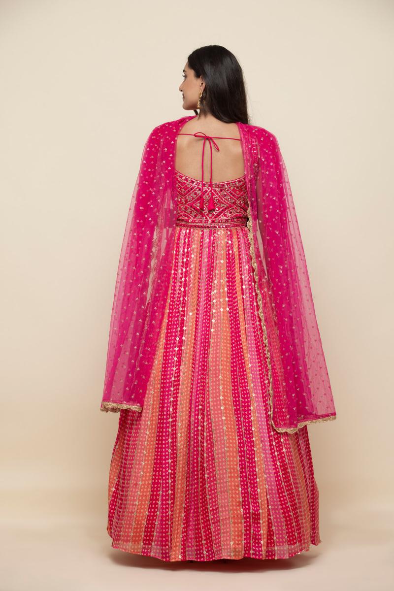 Pink Bandhani Silk Anarkali Suit- Frontier Raas