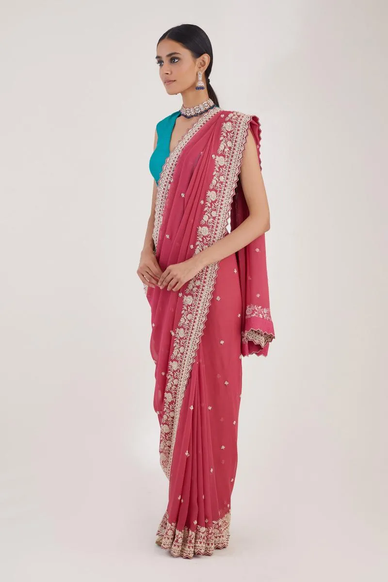 Bubblegum Pink Sequin Embellished Saree
