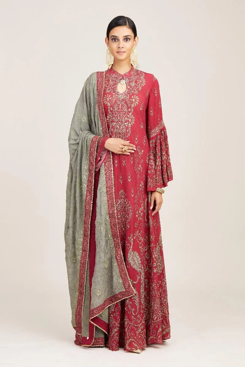 Pink flare sleeve straight kurta set