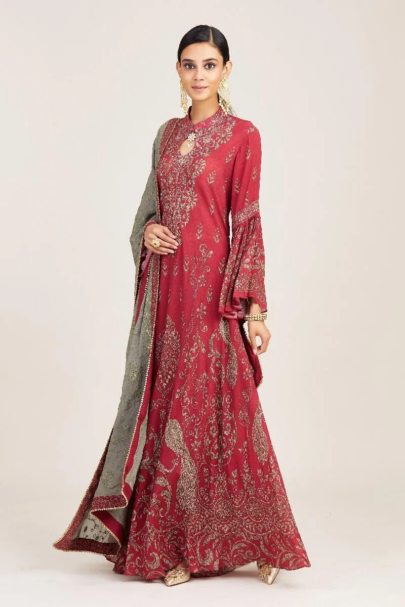 Pink flare sleeve straight kurta set