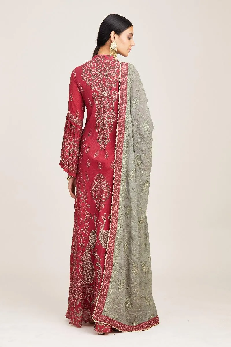 Pink flare sleeve straight kurta set