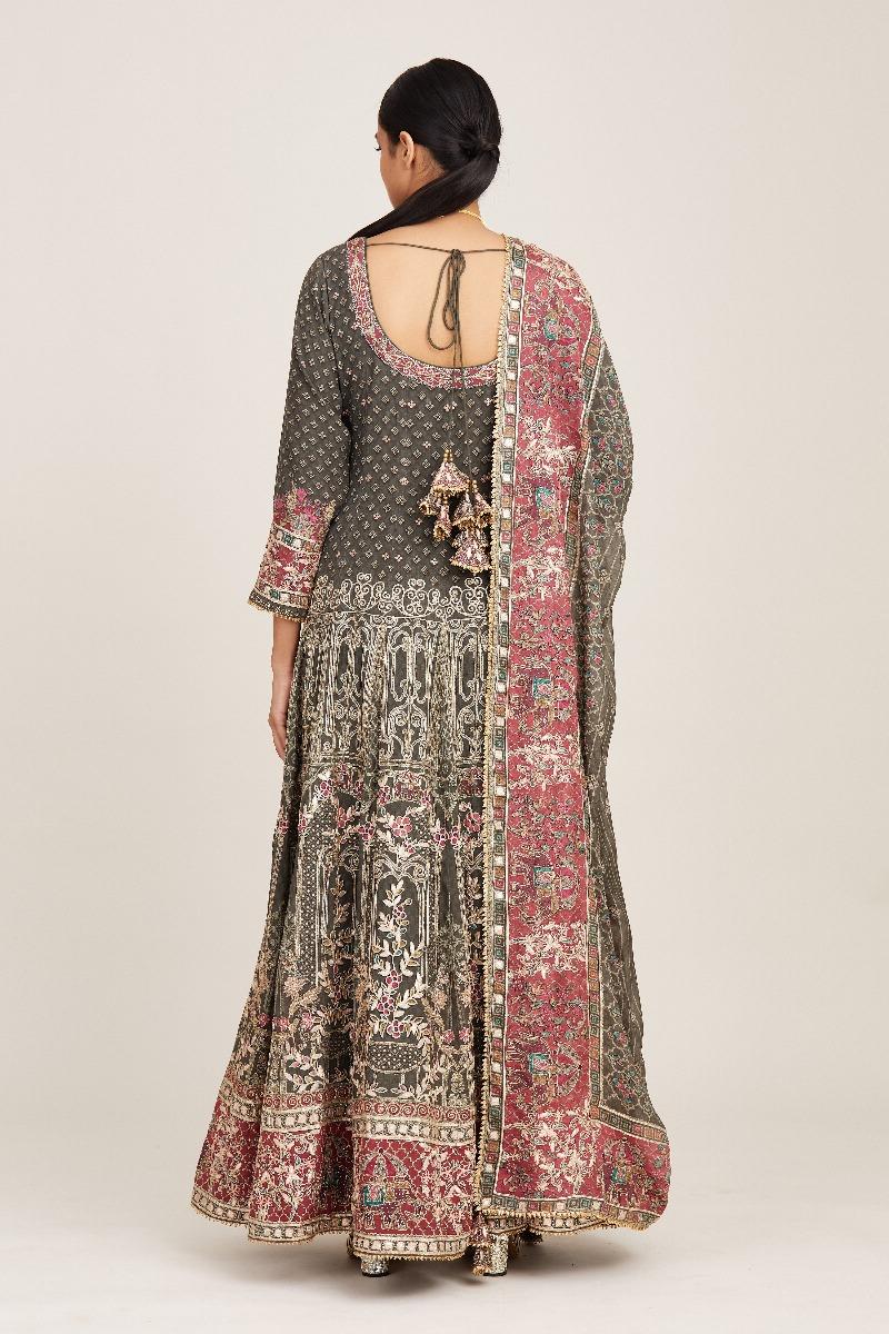 Hena Organza Biege Anarkali Set