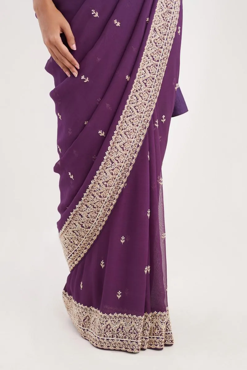 Aubergine Purple Georgette Saree