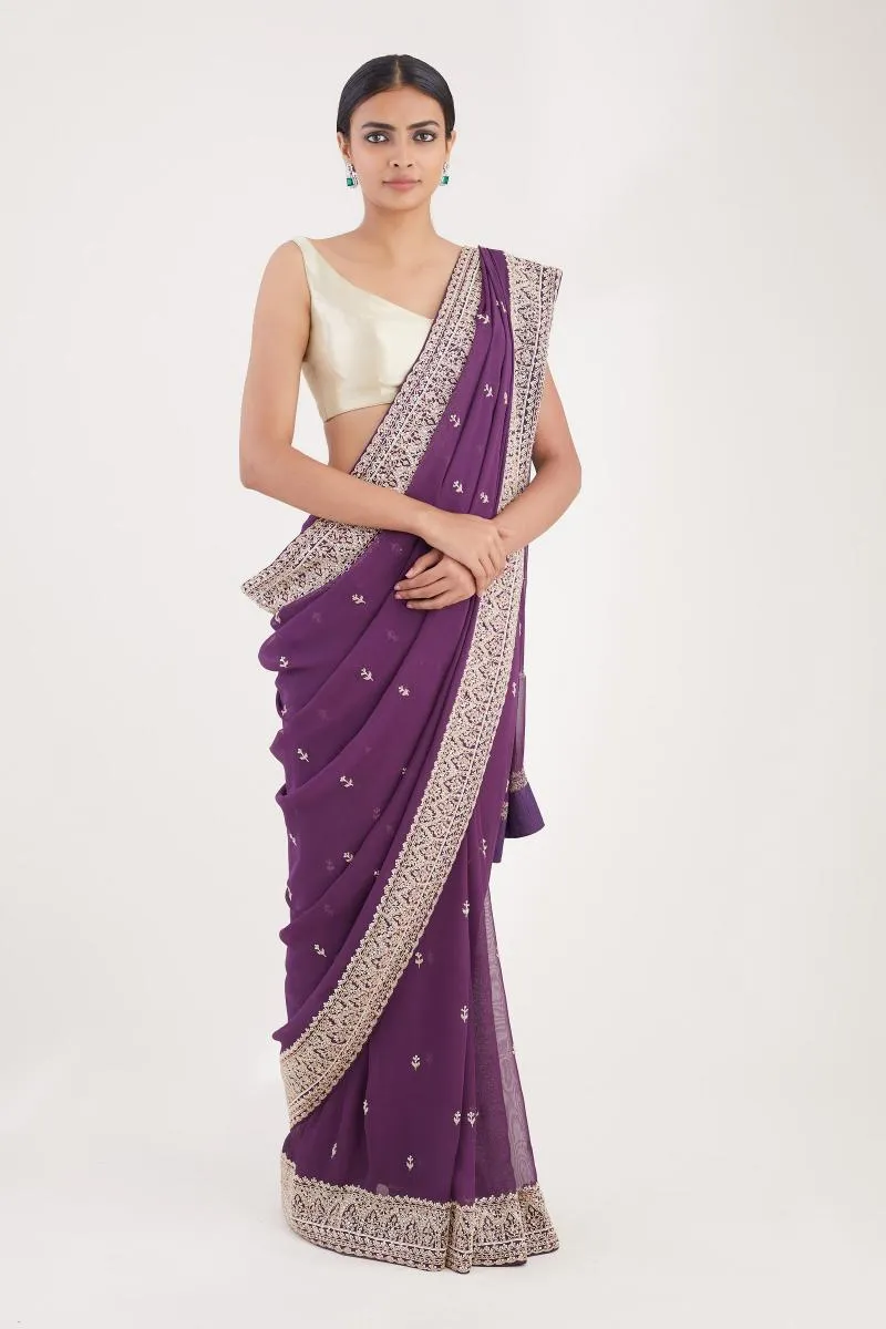 Aubergine Purple Georgette Saree