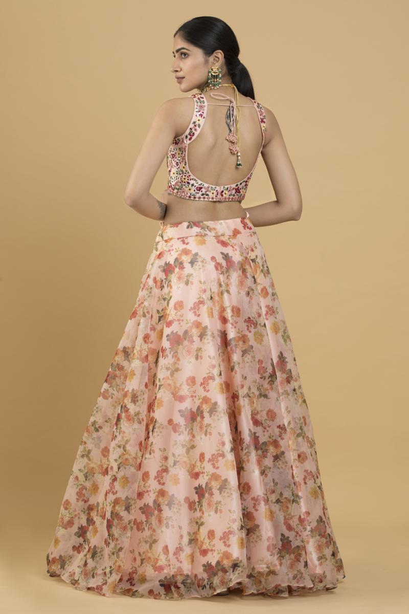Floral Organza Foil Print Lehenga