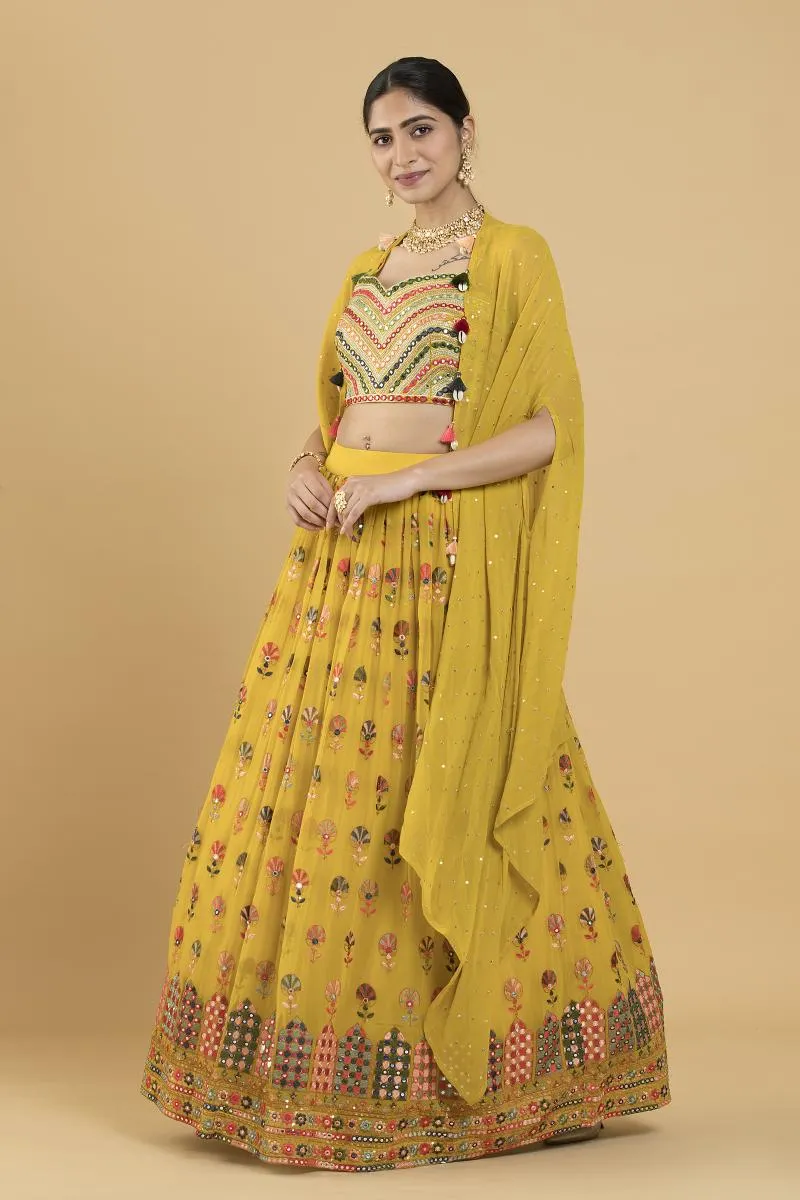Yellow Cape Georgette Lehenga