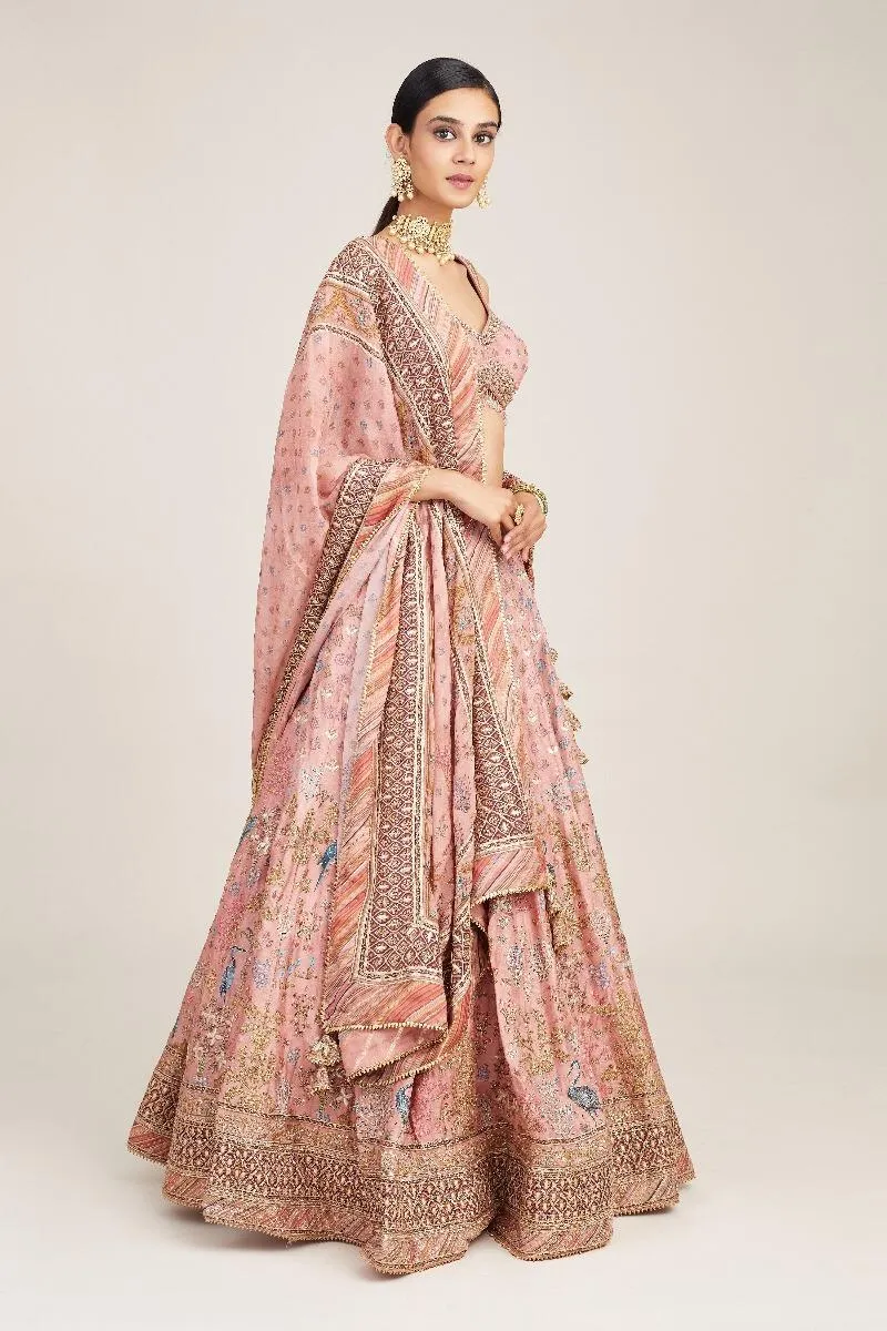 Pink Floral Design Silk Lehenga