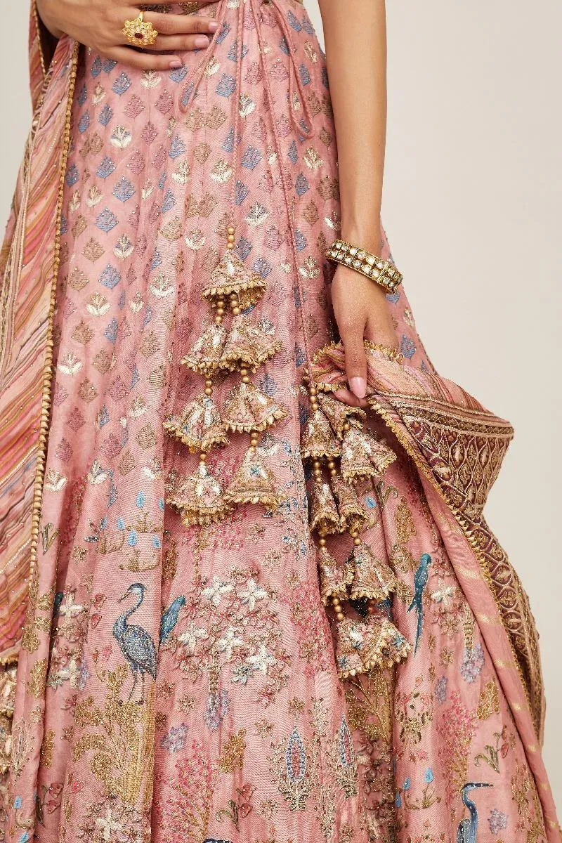 Pink Floral Design Silk Lehenga