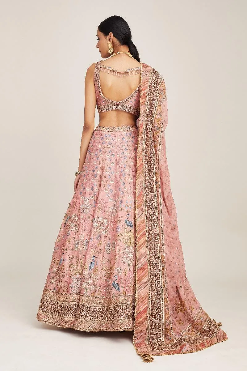 Pink Floral Design Silk Lehenga