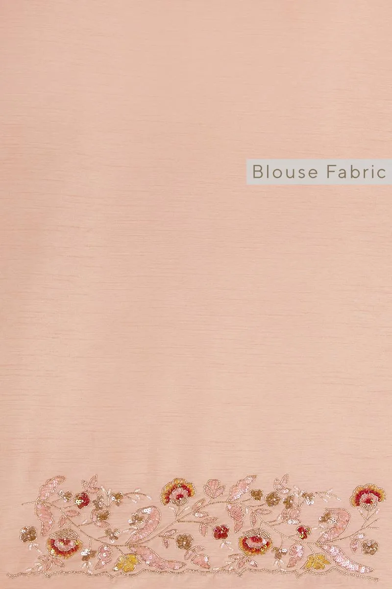 Peach Floral Printed Organza Saree