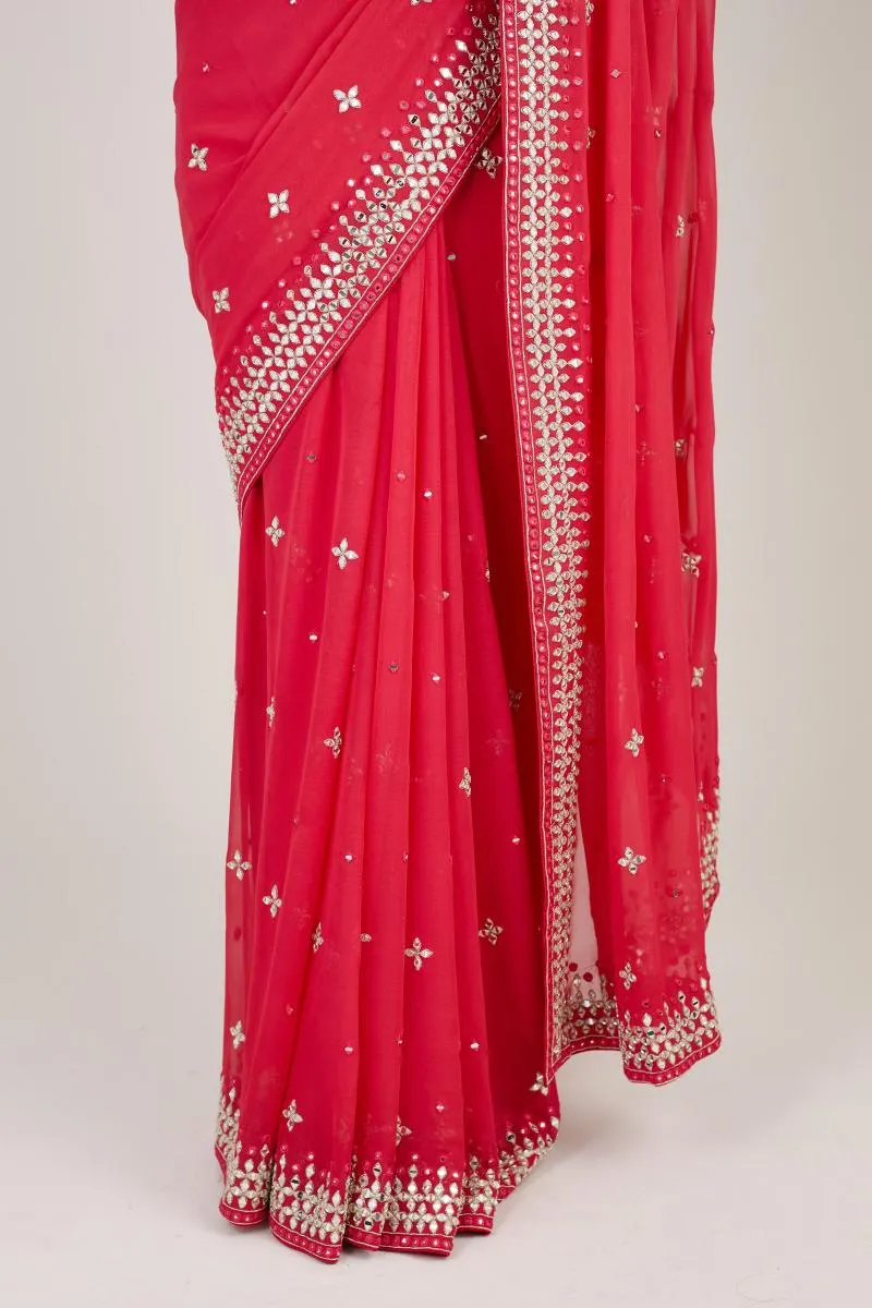 Crimson Mirror Embroidered Georgette Saree