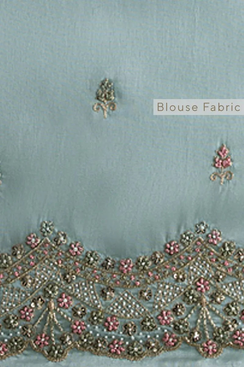 Aqua Embroidered Silk Saree