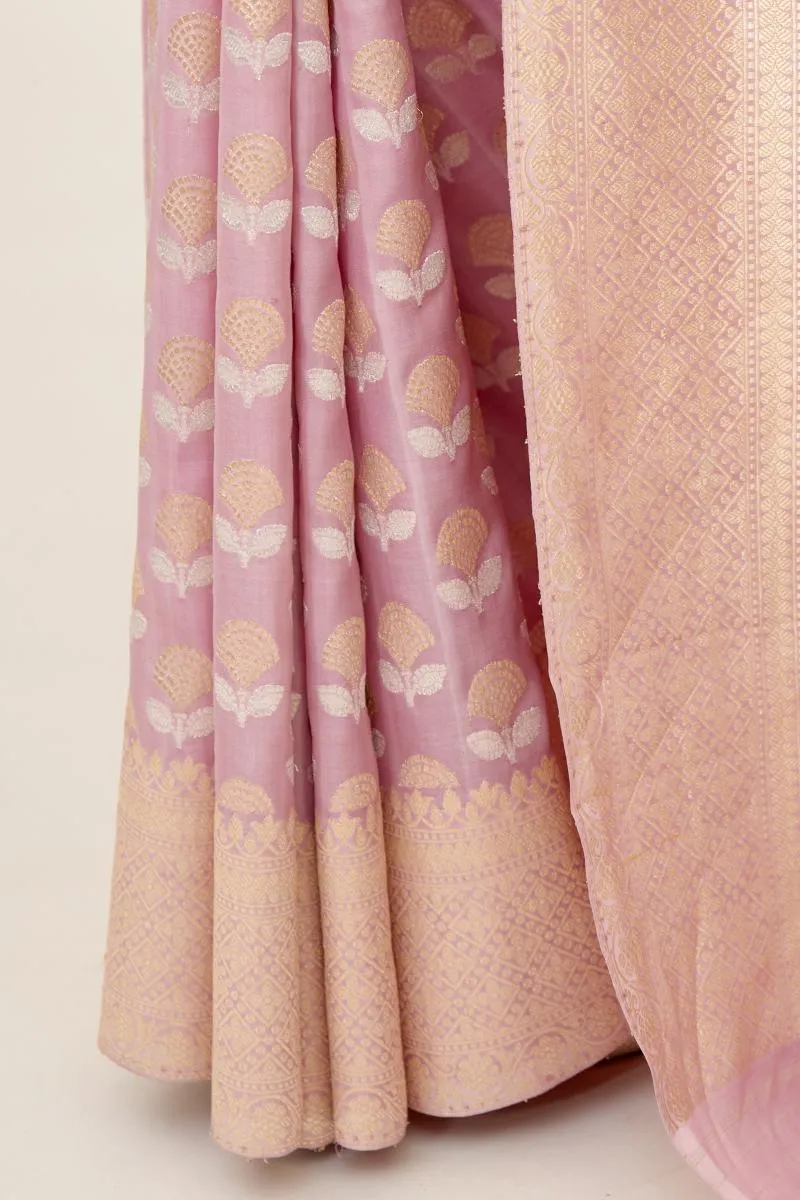 Iris Blush Floral Silk Saree