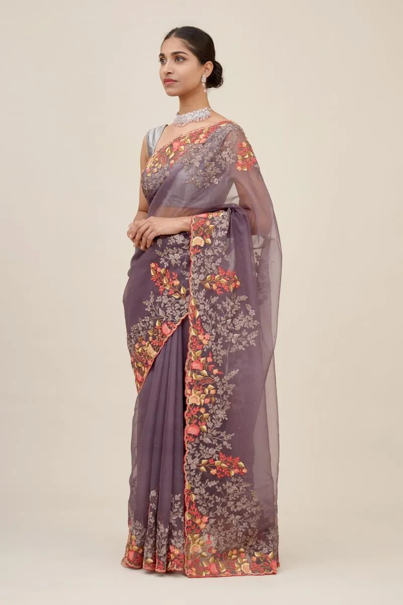 Dark Mauve Blush Organza Saree