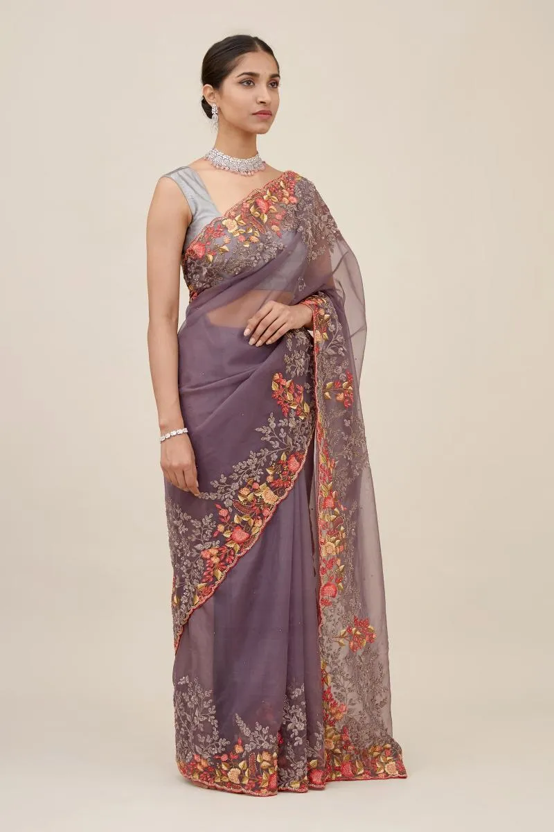 Dark Mauve Blush Organza Saree