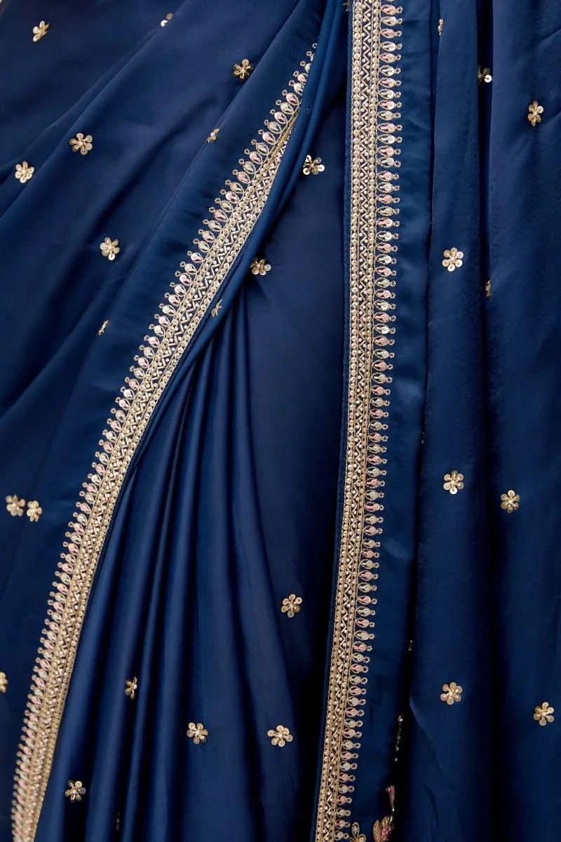 Bedazzled Blue Satin Saree