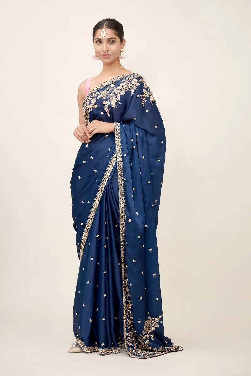 Bedazzled Blue Satin Saree