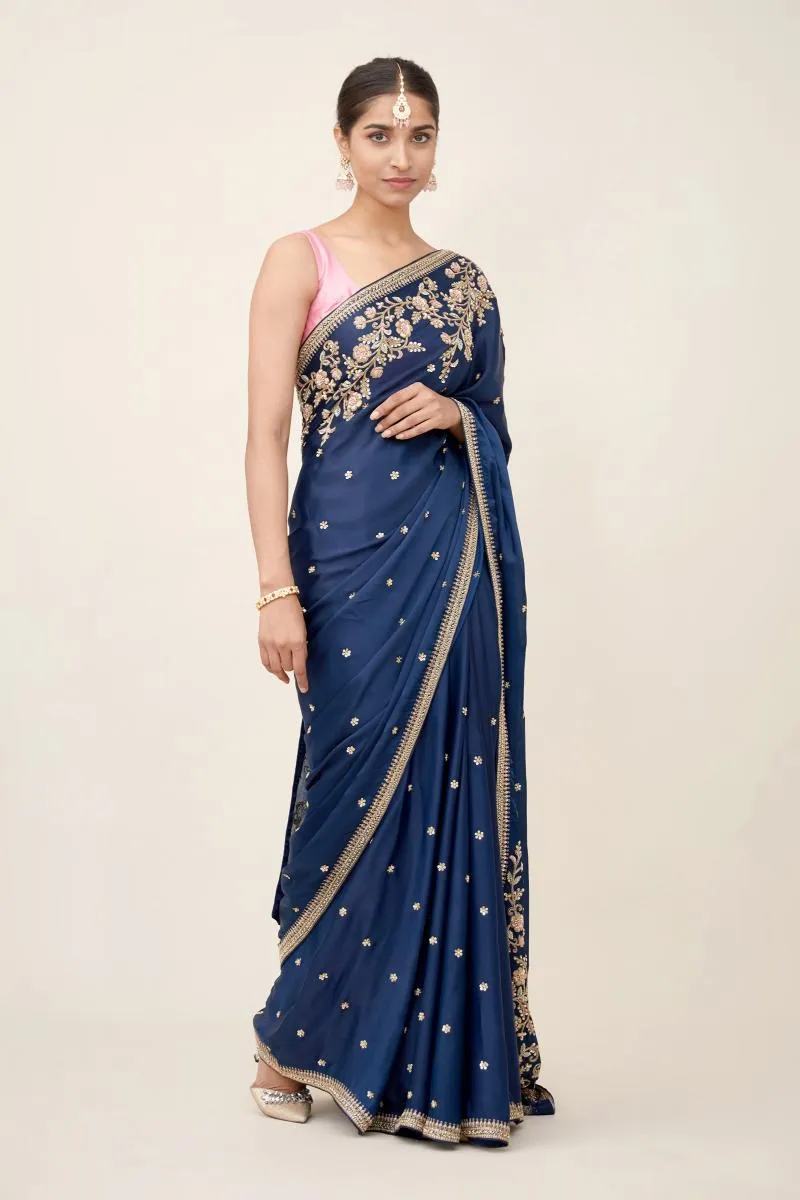 Bedazzled Blue Satin Saree