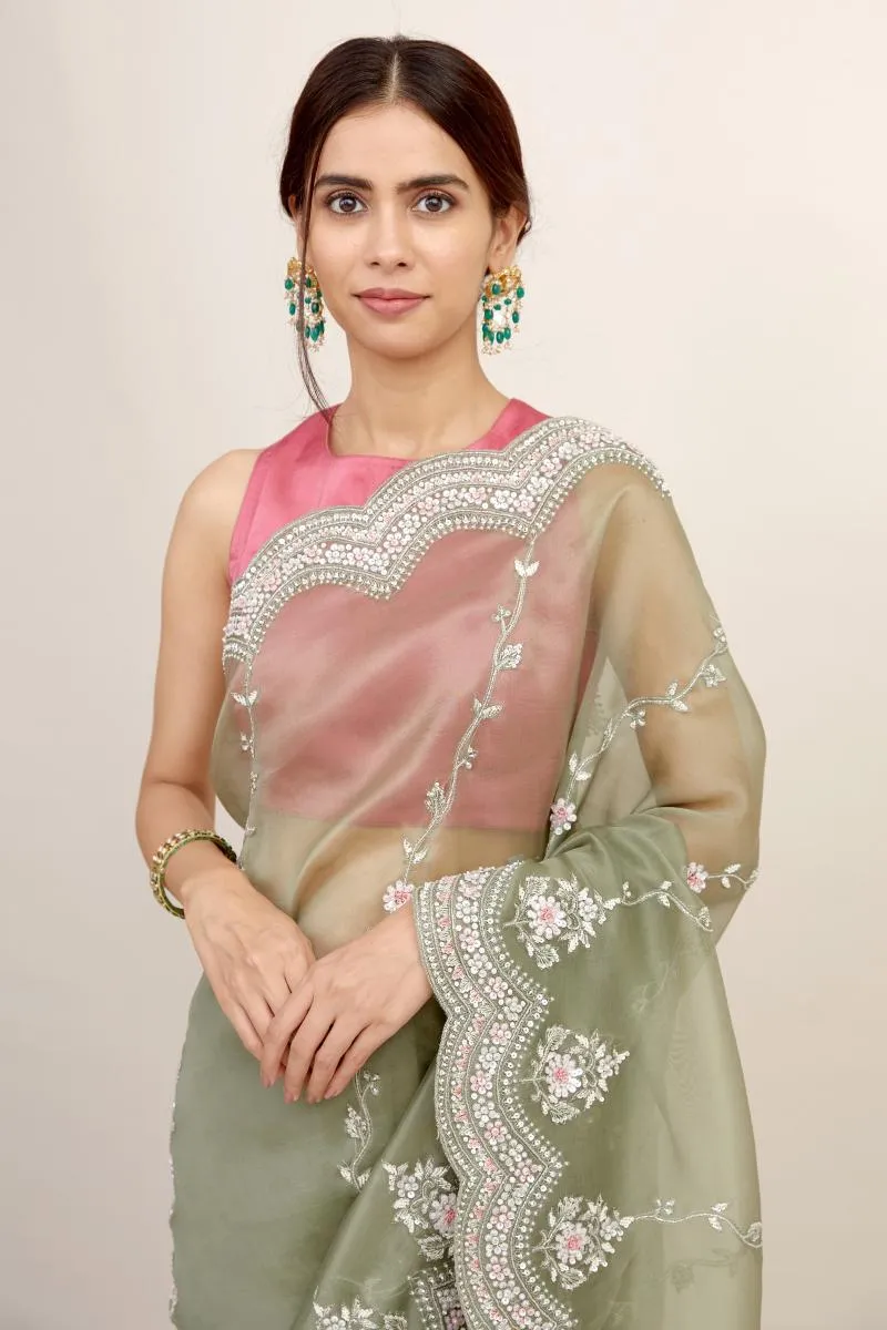 Sage Green Organza Saree