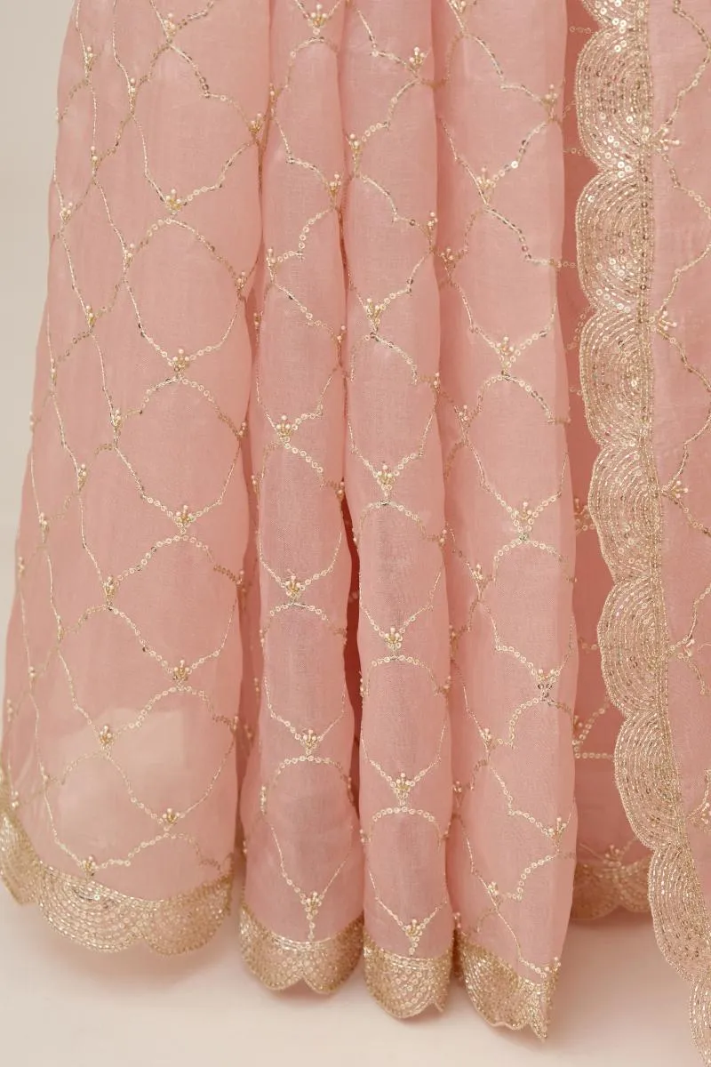 Pastel Pink Organza Saree