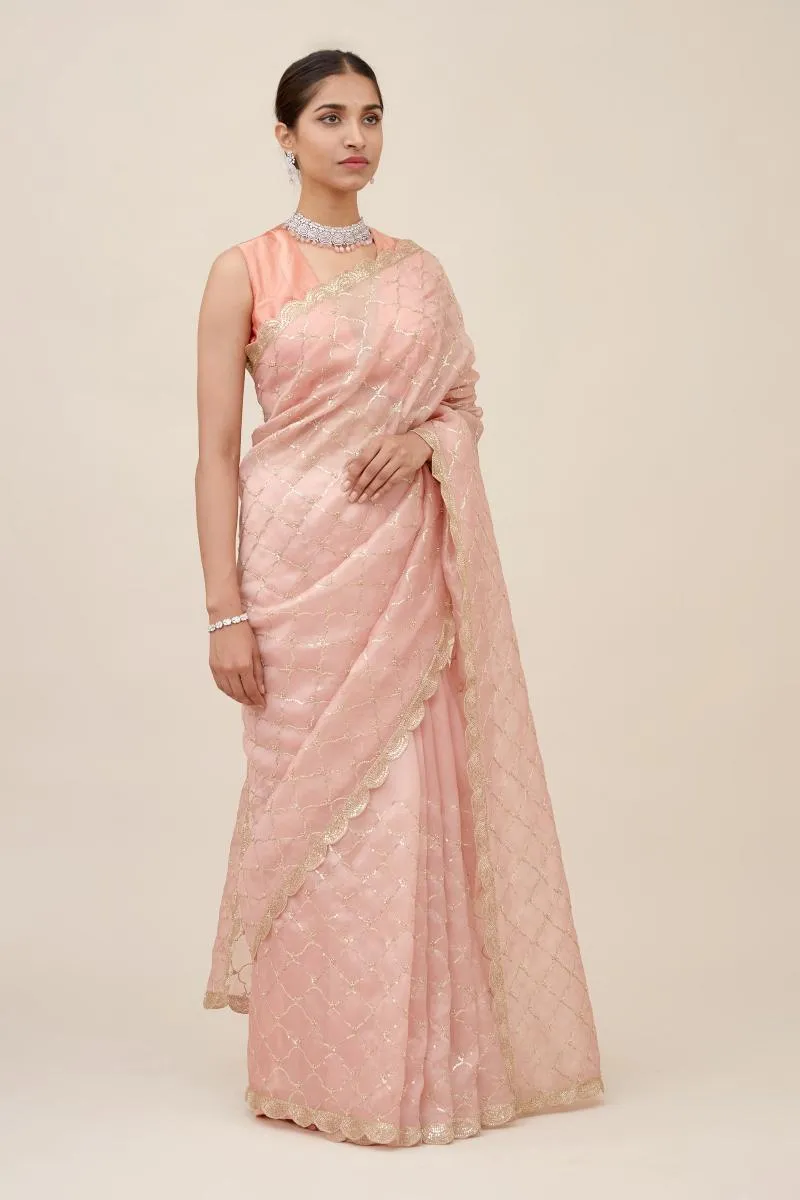 Pastel Pink Organza Saree