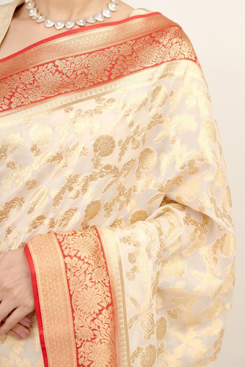 cream thread work georgette saree
