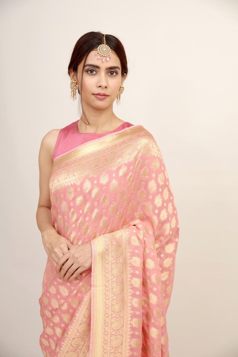 Pink Georgette Normal Drape Saree main image 1