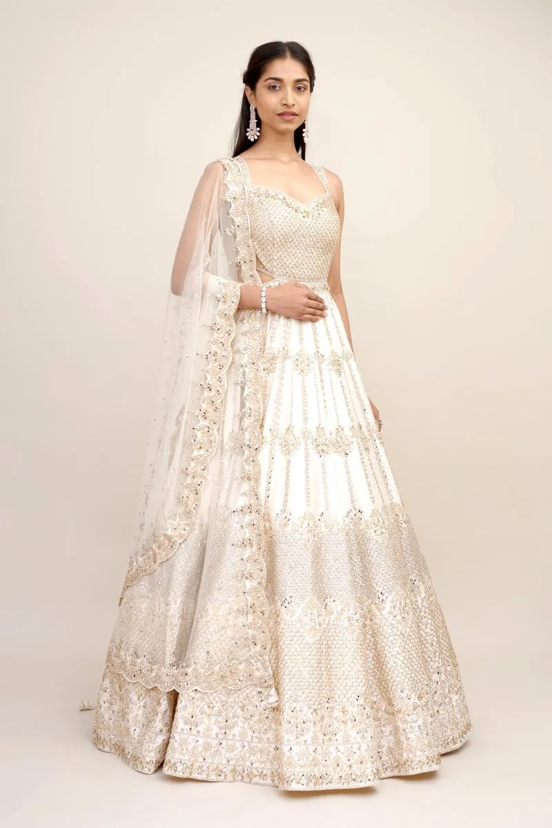 Pearl White Raw Silk Anarkali Suit