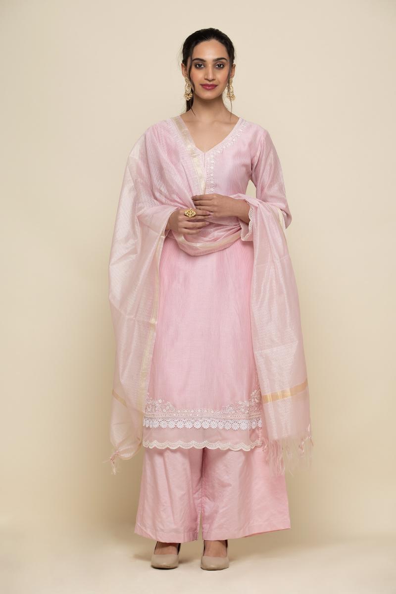 Women'S Baby Pink Three Piece Palazzo Set With Jacket Plus Size main image 0