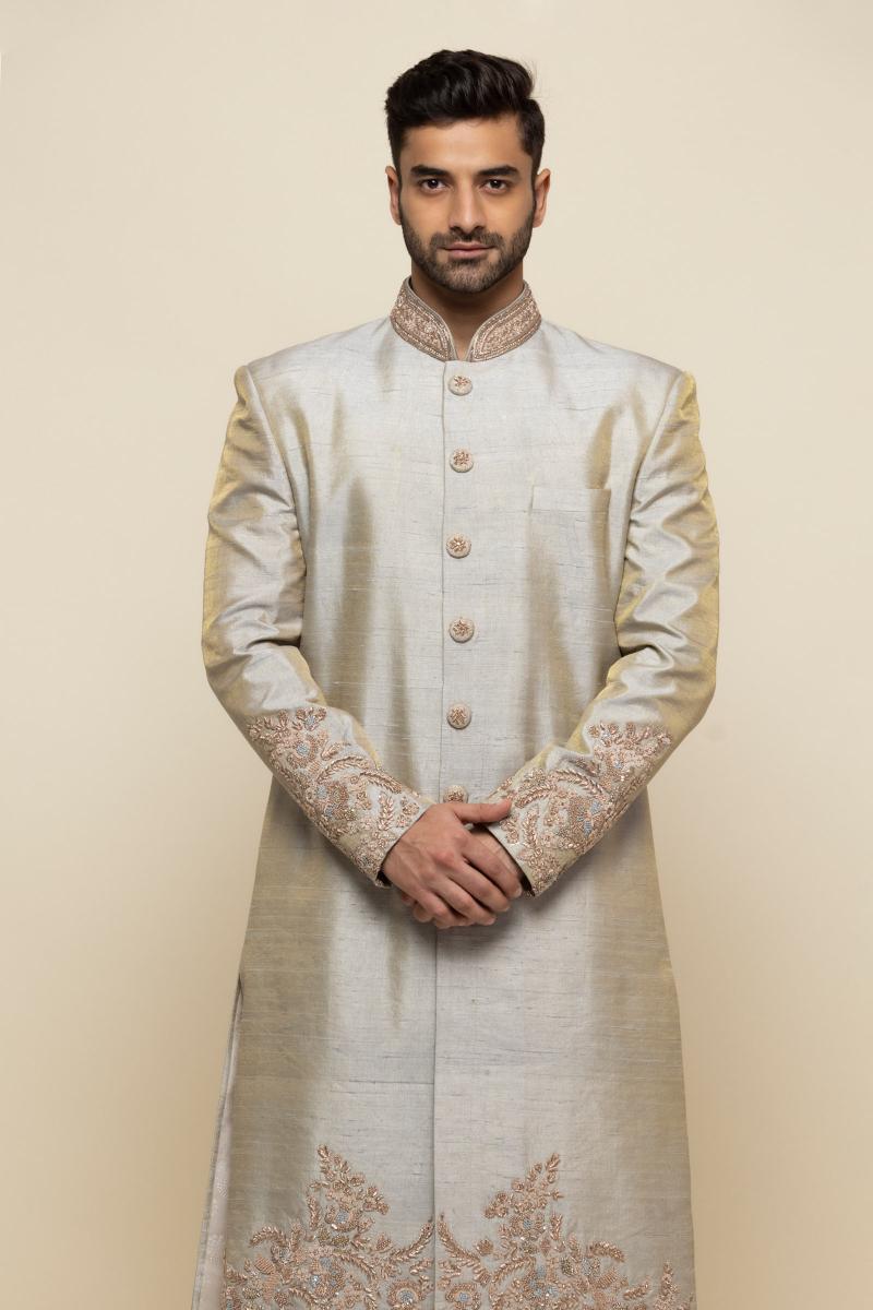 Green Tint Silk Sherwani- Frontier Raas