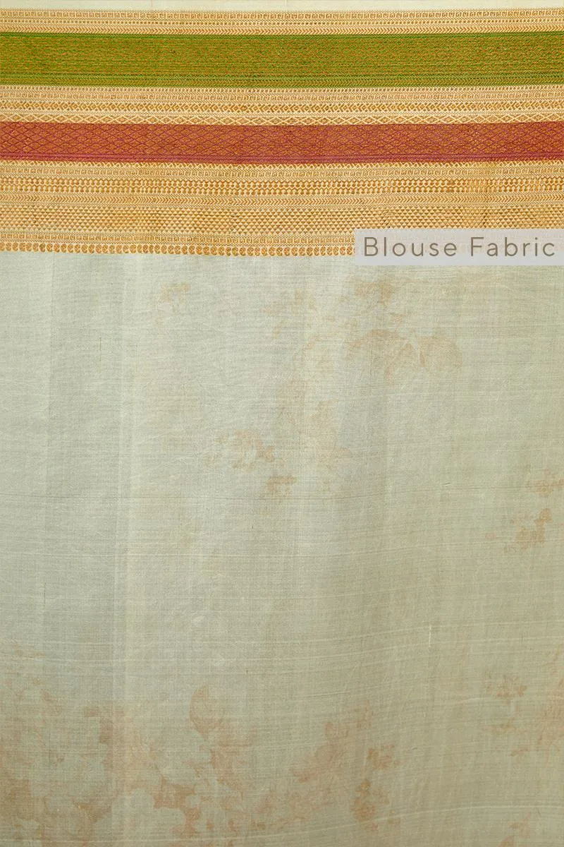 Ivory Floral Printed Kanjivaram Silk saree