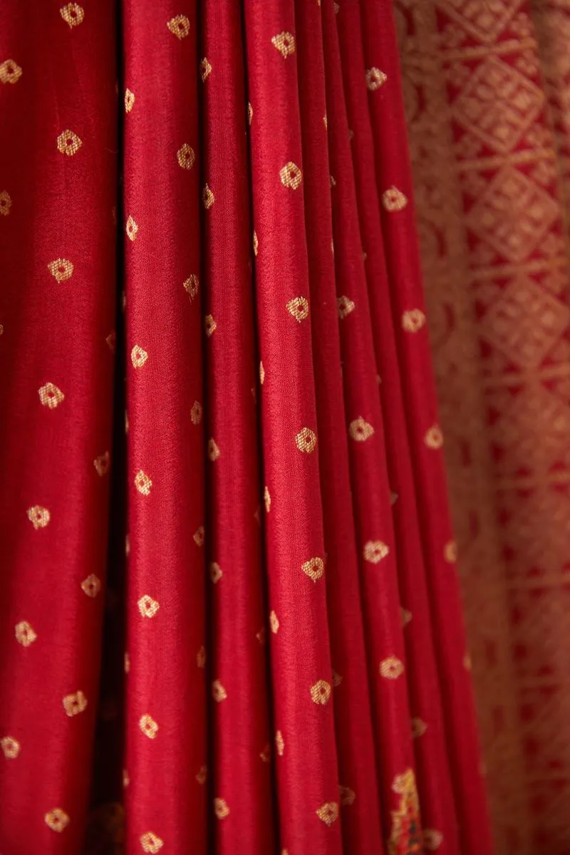 Banarasi Crepe Cherry Red Printed Silk Saree