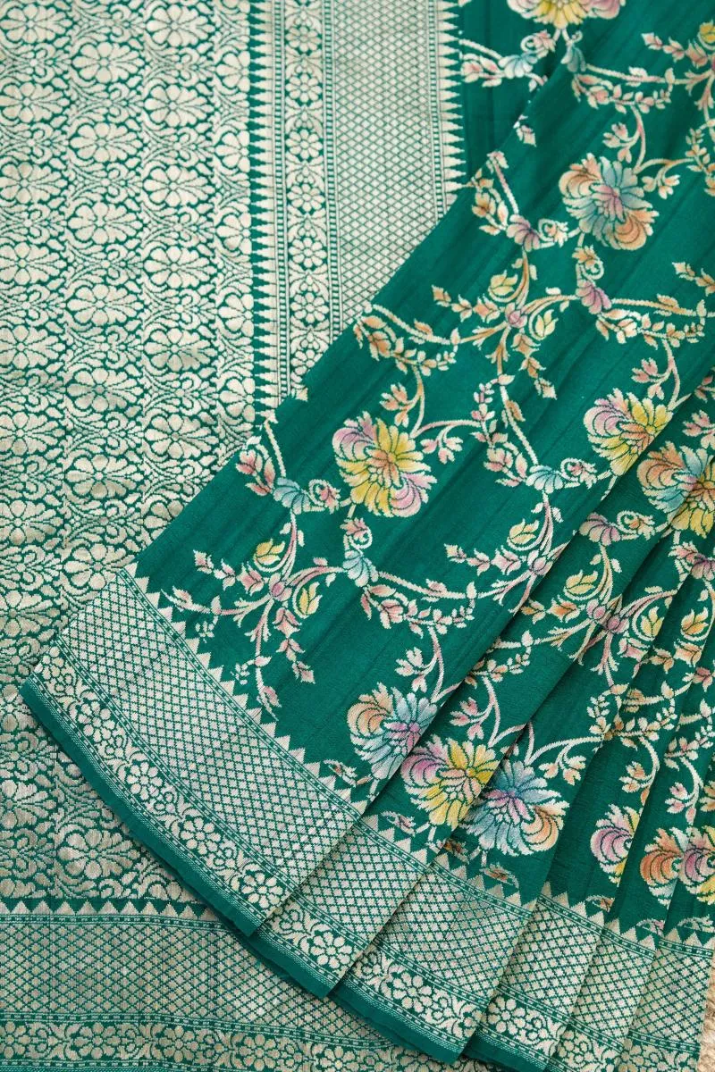 Pine Green Banarasi Tussar Silk Saree