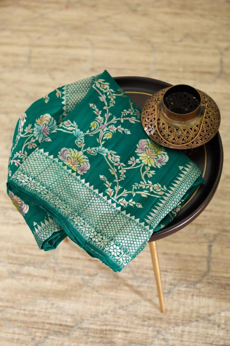 Pine Green Banarasi Tussar Silk Saree