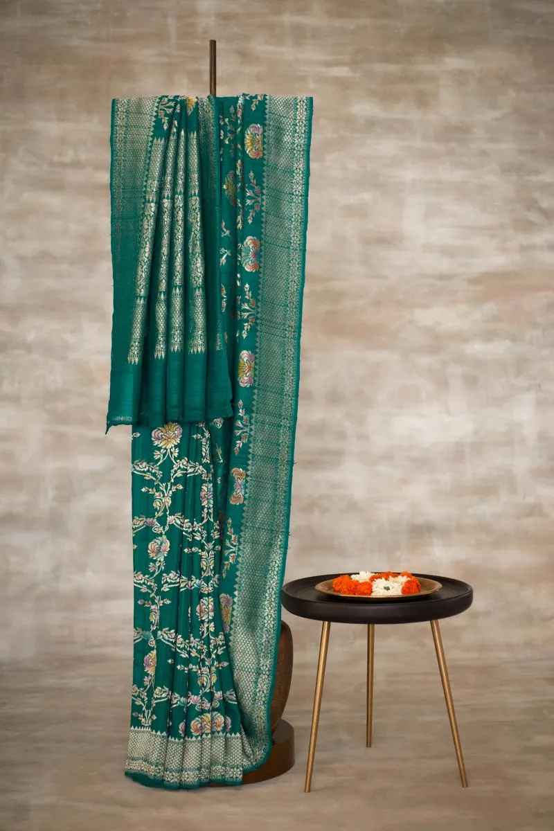 Pine Green Banarasi Tussar Silk Saree