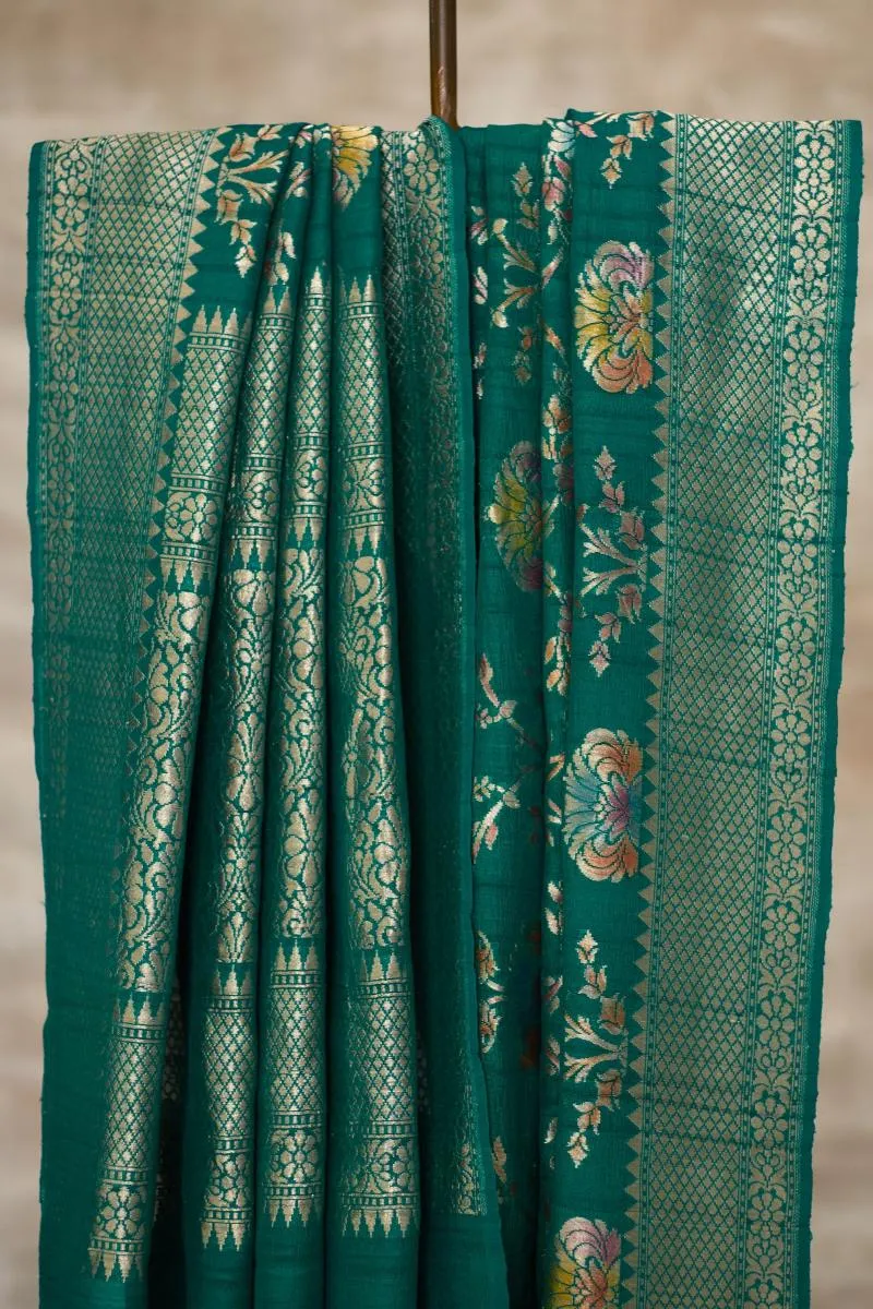 Pine Green Banarasi Tussar Silk Saree